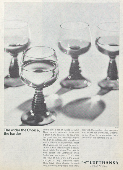 Lufthansa “The Wider the Choice” Vintage İngilizce Orijinal Dönem Reklamıdır (Sonradan Baskı Değildir)