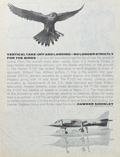 Hawker P.1127 V/STOL Vintage Orijinal Dönem Reklamıdır (Sonradan Baskı Değildir)
