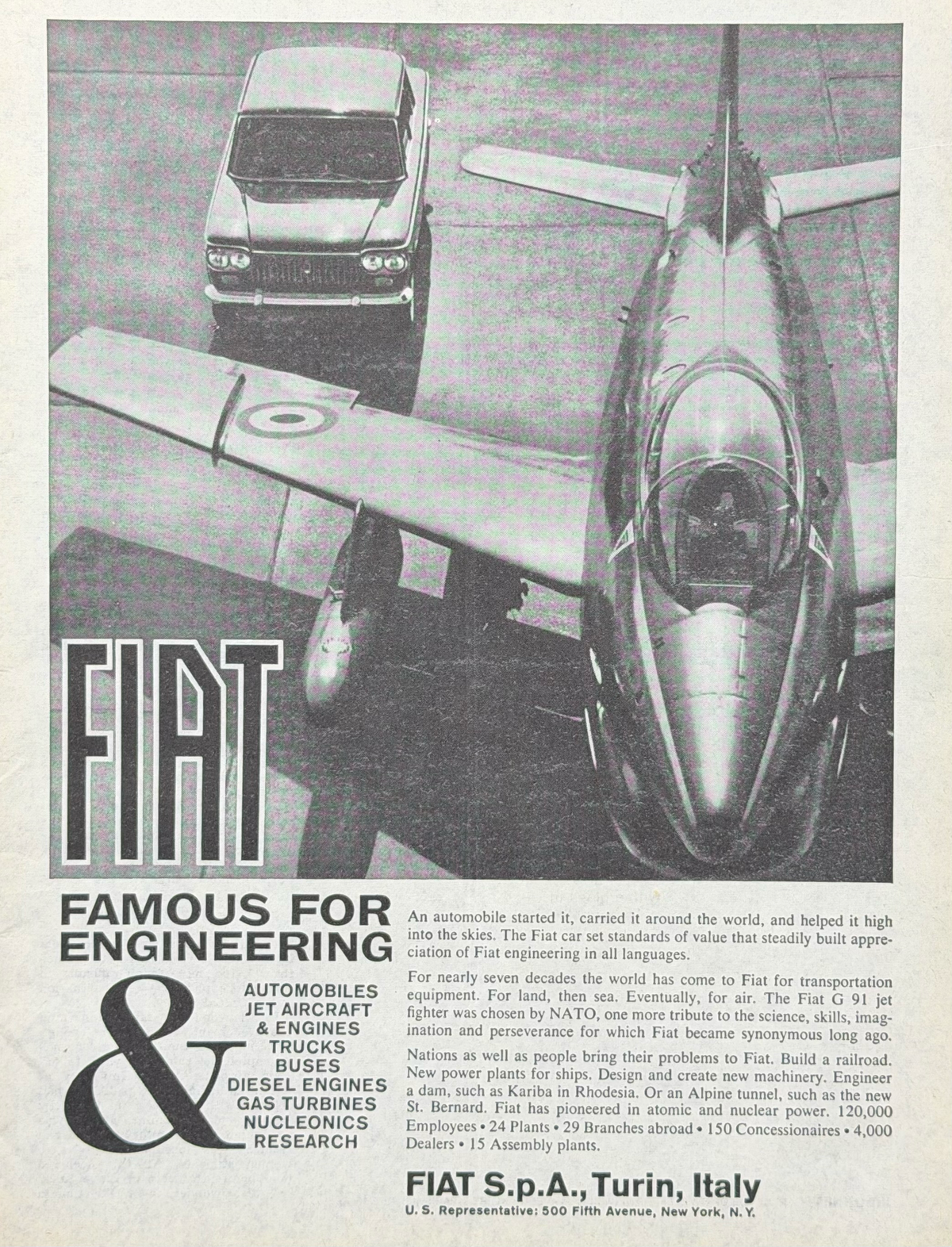 Fiat G.91 Jet Uçağı Vintage Orijinal Dönem Reklamıdır (Sonradan Baskı Değildir)