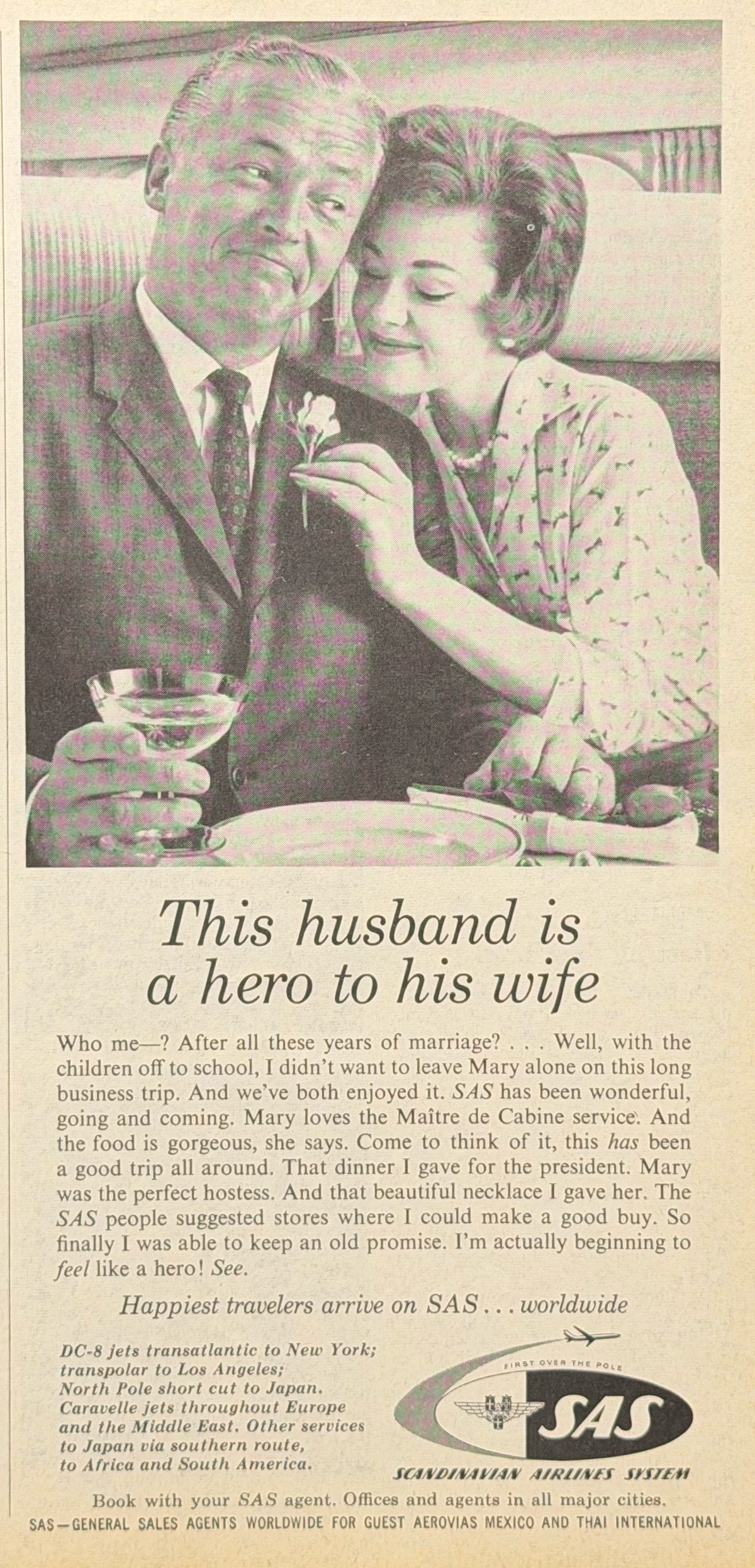 SAS Scandinavian Airlines Vintage İngilizce Orijinal Dönem Reklamıdır (Sonradan Baskı Değildir)