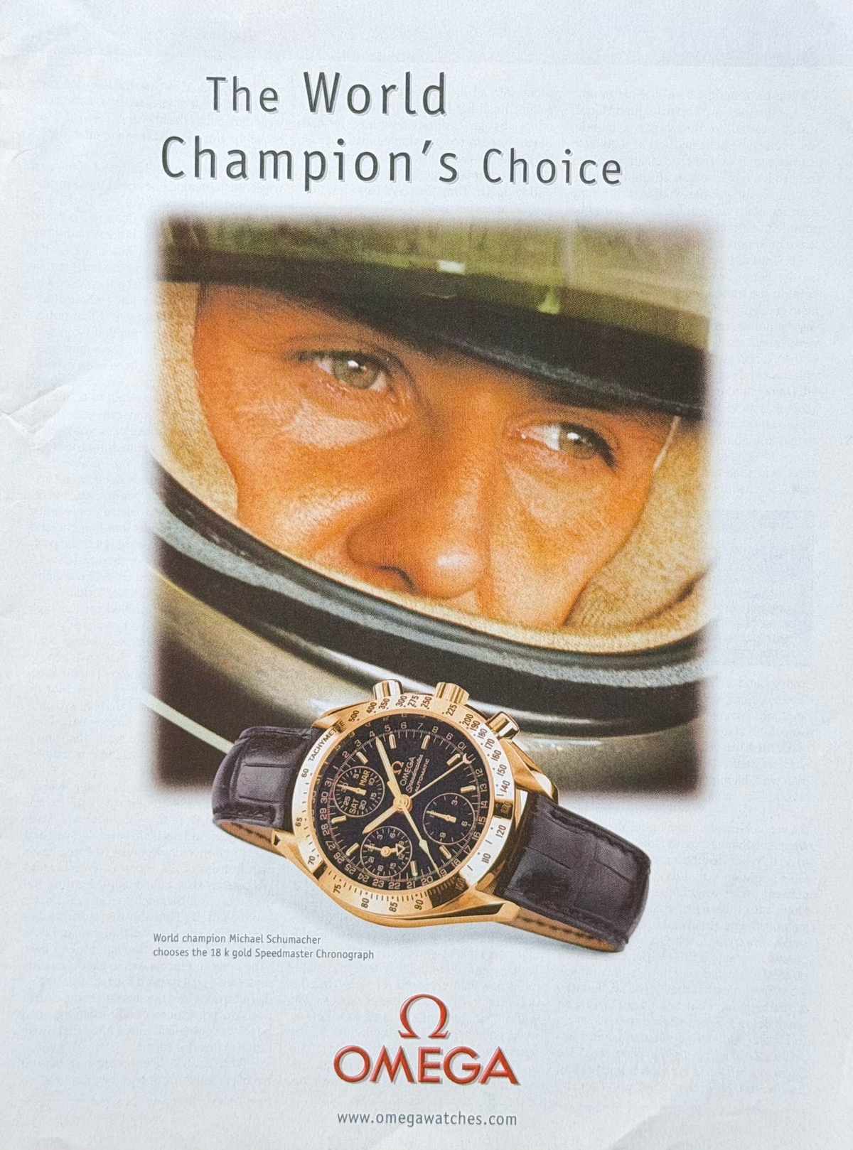 Omega Speedmaster Michael Schumacher “The World Champion’s Choice” İngilizce Orijinal Dönem Reklamıdır (Sonradan Baskı Değildir)