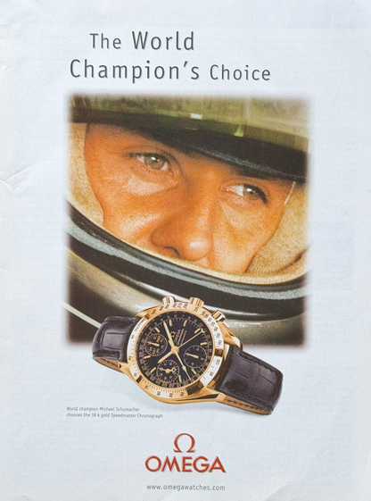 Omega Speedmaster Michael Schumacher “The World Champion’s Choice” İngilizce Orijinal Dönem Reklamıdır (Sonradan Baskı Değildir)