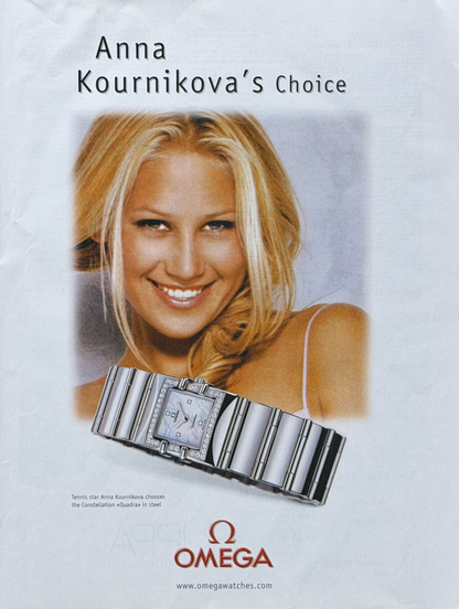 Omega Constellation Quadra “Anna Kournikova’s Choice” Orijinal Dönem Reklamıdır (Sonradan Baskı Değildir)
