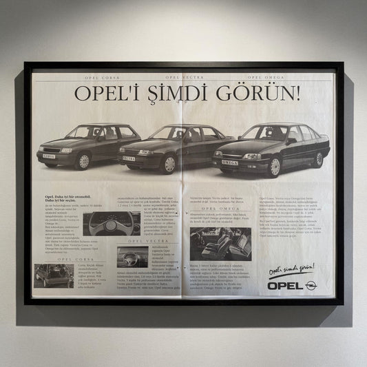 Opel – “Opel’i Şimdi Görün!” Dev Boy Orijinal Türkiye Çift Sayfa Gazete Reklamıdır (Sonradan Baskı Değildir).