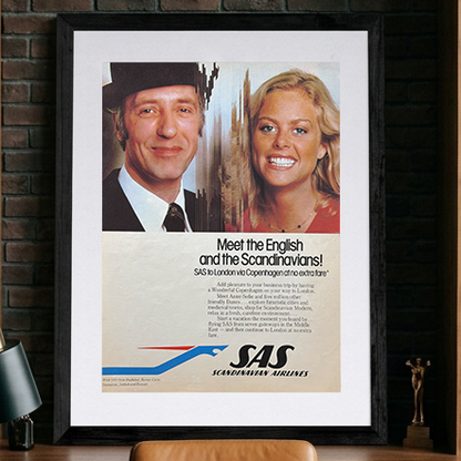 SAS Scandinavian Airlines “Meet the English and the Scandinavians!” Orijinal Dönem Reklamıdır (Sonradan Baskı Değildir)