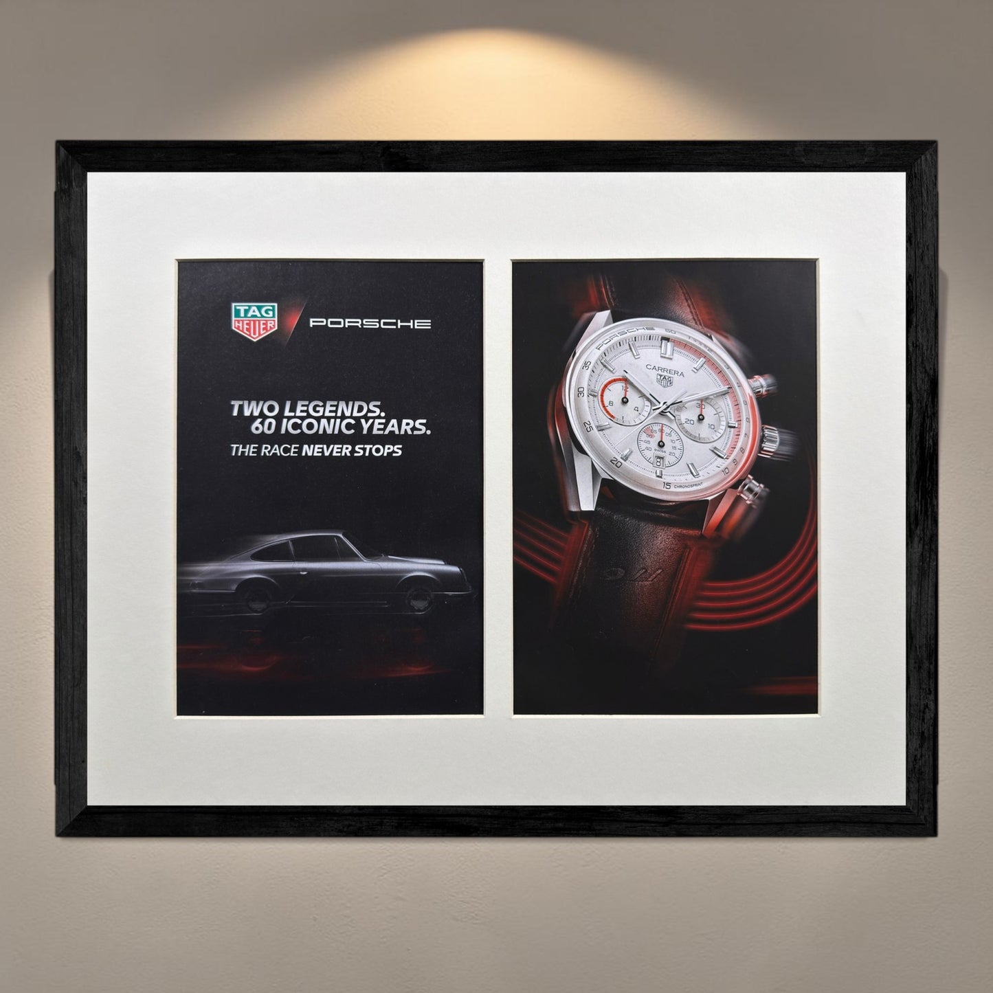 TAG Heuer × Porsche Carrera  Two Legends. 60 Iconic Years. - Orijinal Dönem Çift Sayfa Reklamı (Sonradan Baskı Değildir)