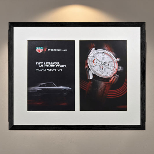TAG Heuer × Porsche Carrera  Two Legends. 60 Iconic Years. - Orijinal Dönem Çift Sayfa Reklamı (Sonradan Baskı Değildir)
