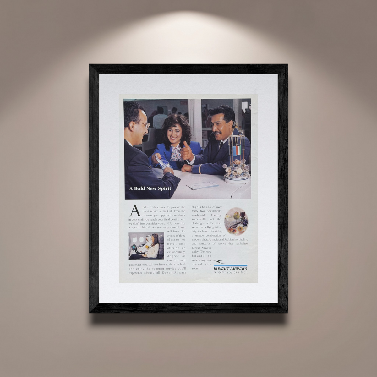 Kuwait Airways “A Bold New Spirit” Orijinal Dönem Reklamıdır (Sonradan Baskı Değildir)