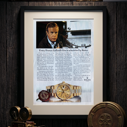 Rolex Day-Date – “Every Franco Zeffirelli Film Is Scheduled by Rolex.” Orijinal Dönem Reklam Sayfasıdır (Sonradan Baskı Değildir).