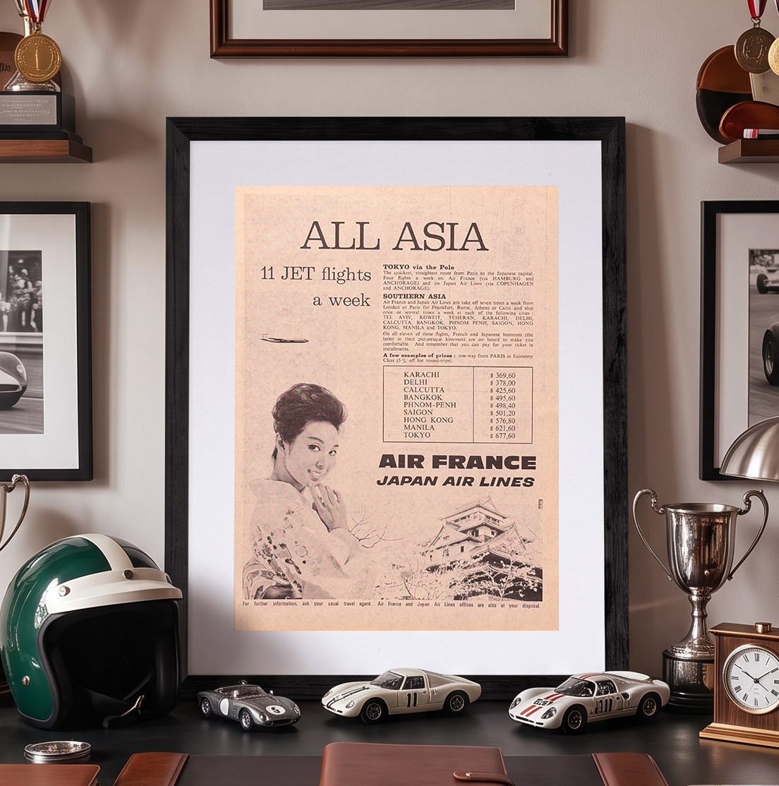 Air France “All Asia” Vintage İngilizce Orijinal Dönem Reklamıdır (Sonradan Baskı Değildir)