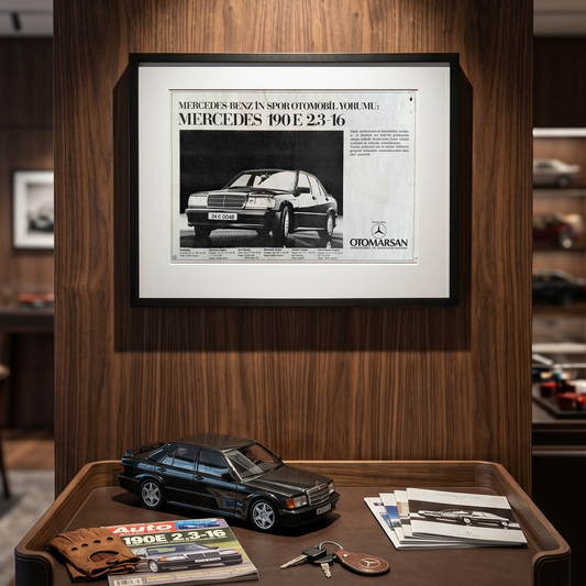 Mercedes-Benz 190E 2.3-16 Siyah-Beyaz 1985 Orijinal Türkiye Reklam Sayfasıdır (Sonradan Baskı Değildir).