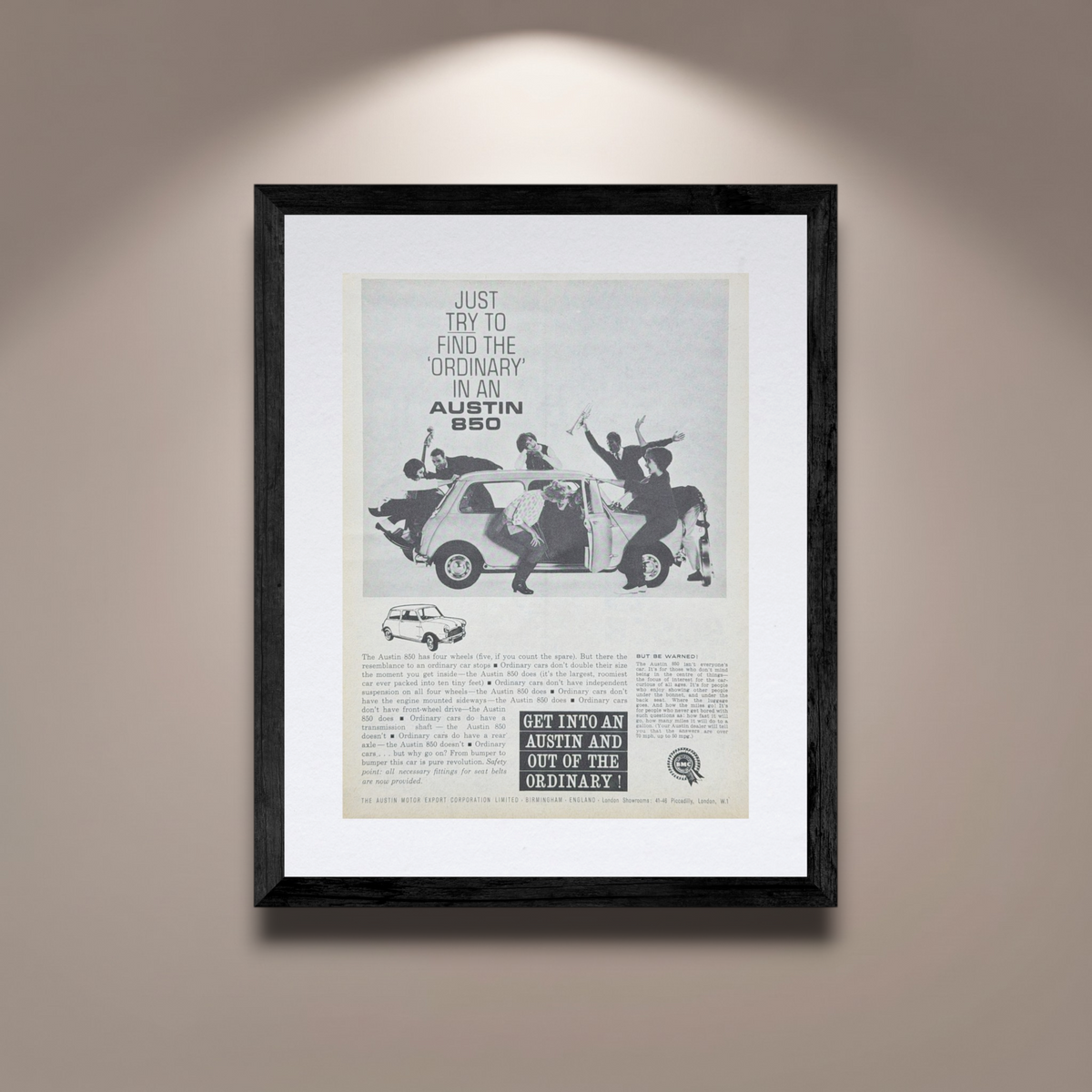 Austin 850 Mini Vintage İngilizce Orijinal Dönem Reklamıdır (Sonradan Baskı Değildir)
