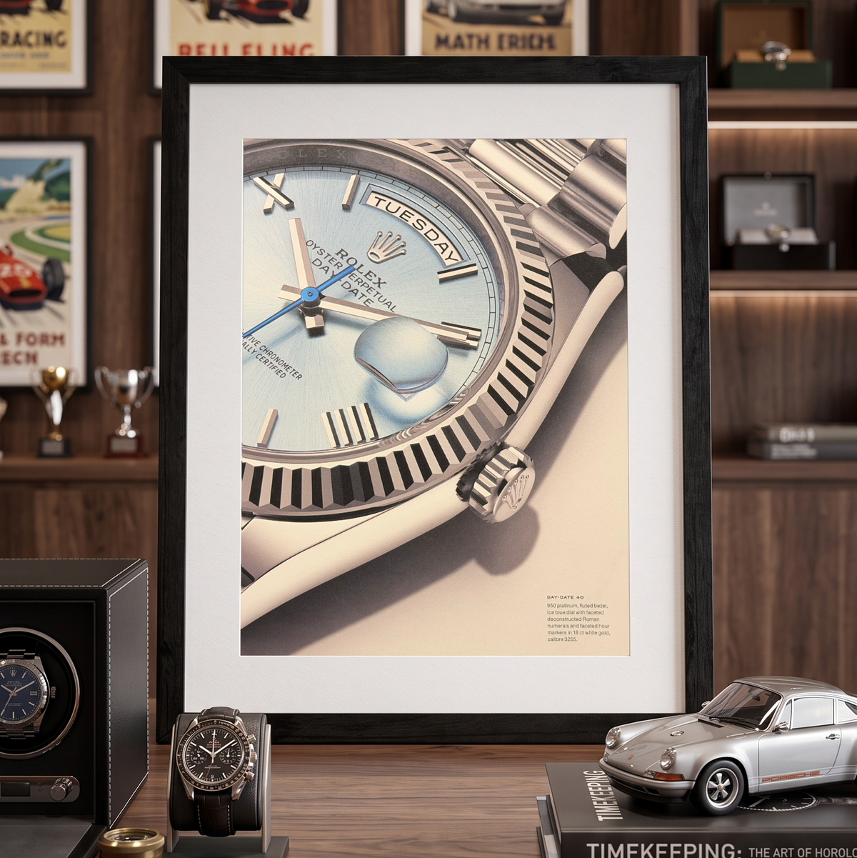 Rolex Oyster Perpetual Day-Date 40 Platin Buz Mavisi Kadran İngilizce Orijinal Dergi Reklamıdır (Sonradan Baskı Değildir)