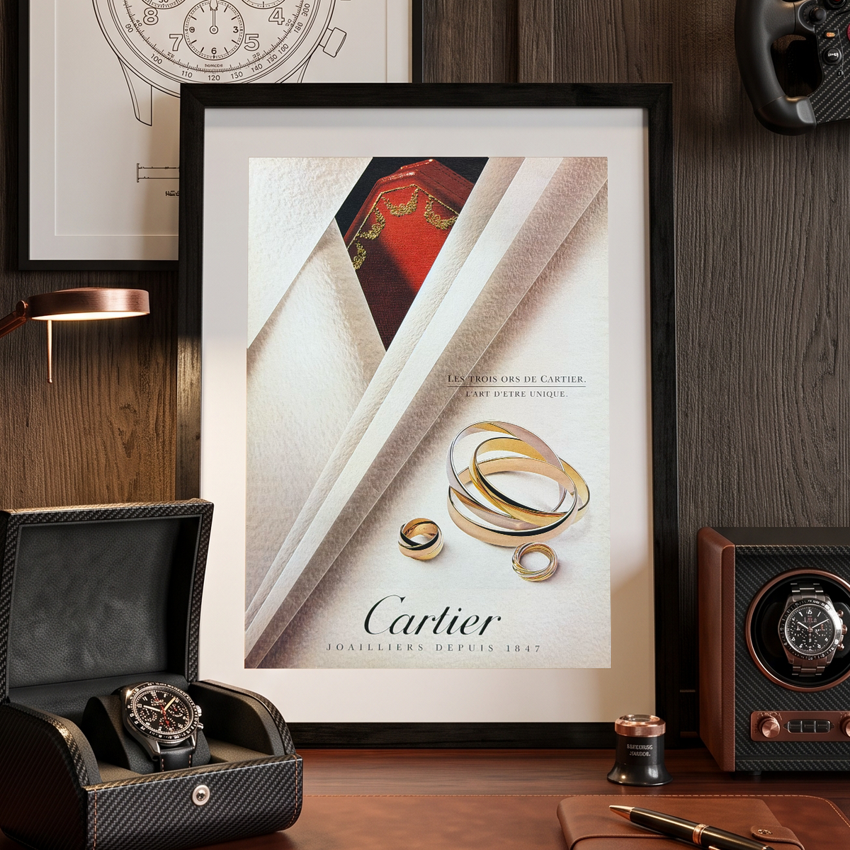 Cartier Les Trois Ors Orijinal Dönem Reklamıdır (Sonradan Baskı Değildir)