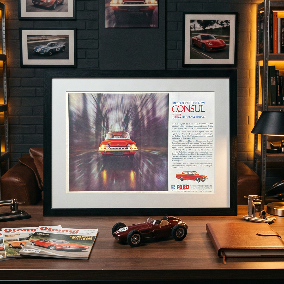 Ford Consul 315 Vintage İngilizce Orijinal Çift Sayfa Dönem Reklamıdır (Sonradan Baskı Değildir)