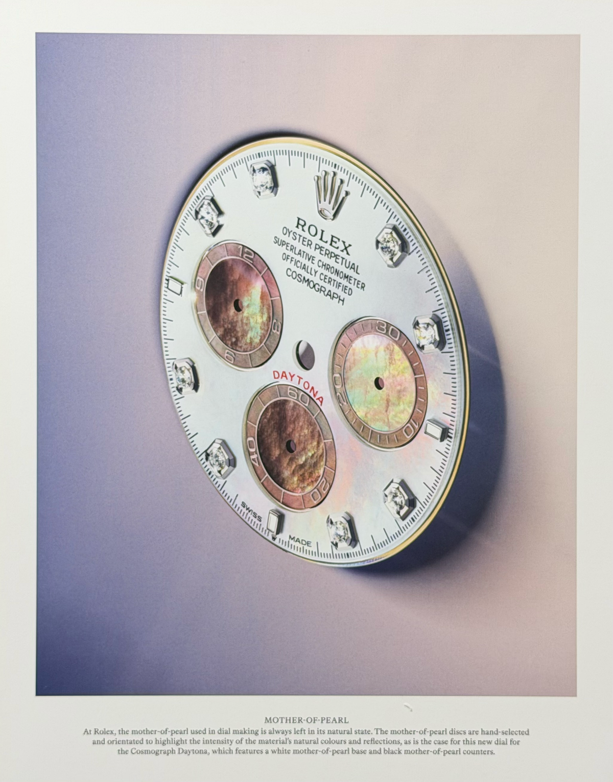 Rolex Oyster Perpetual Cosmograph Daytona “Mother-of-Pearl” İngilizce Orijinal Dergi Reklamıdır (Sonradan Baskı Değildir)