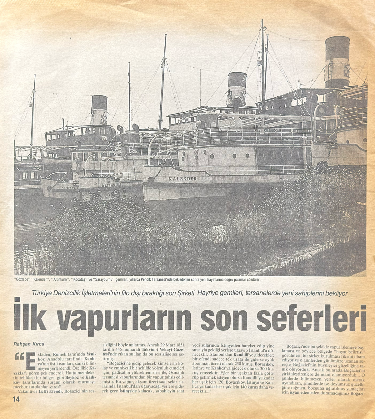 “İlk Vapurların Son Seferleri” Şirket-i Hayriye İstanbul Vapurları Orijinal Dergi Sayfasıdır (Sonradan Baskı Değildir)