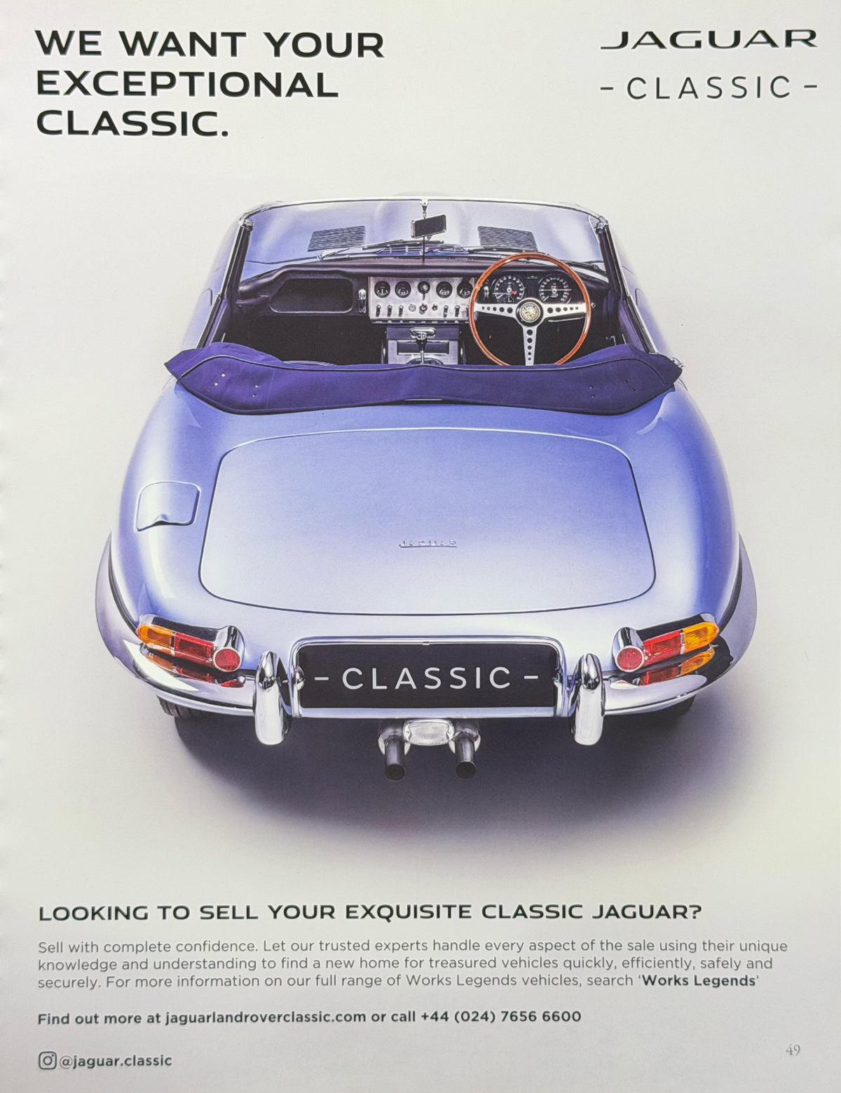 Jaguar Classic E-Type Roadster Orijinal Dergi Reklamıdır (Sonradan Baskı Değildir)