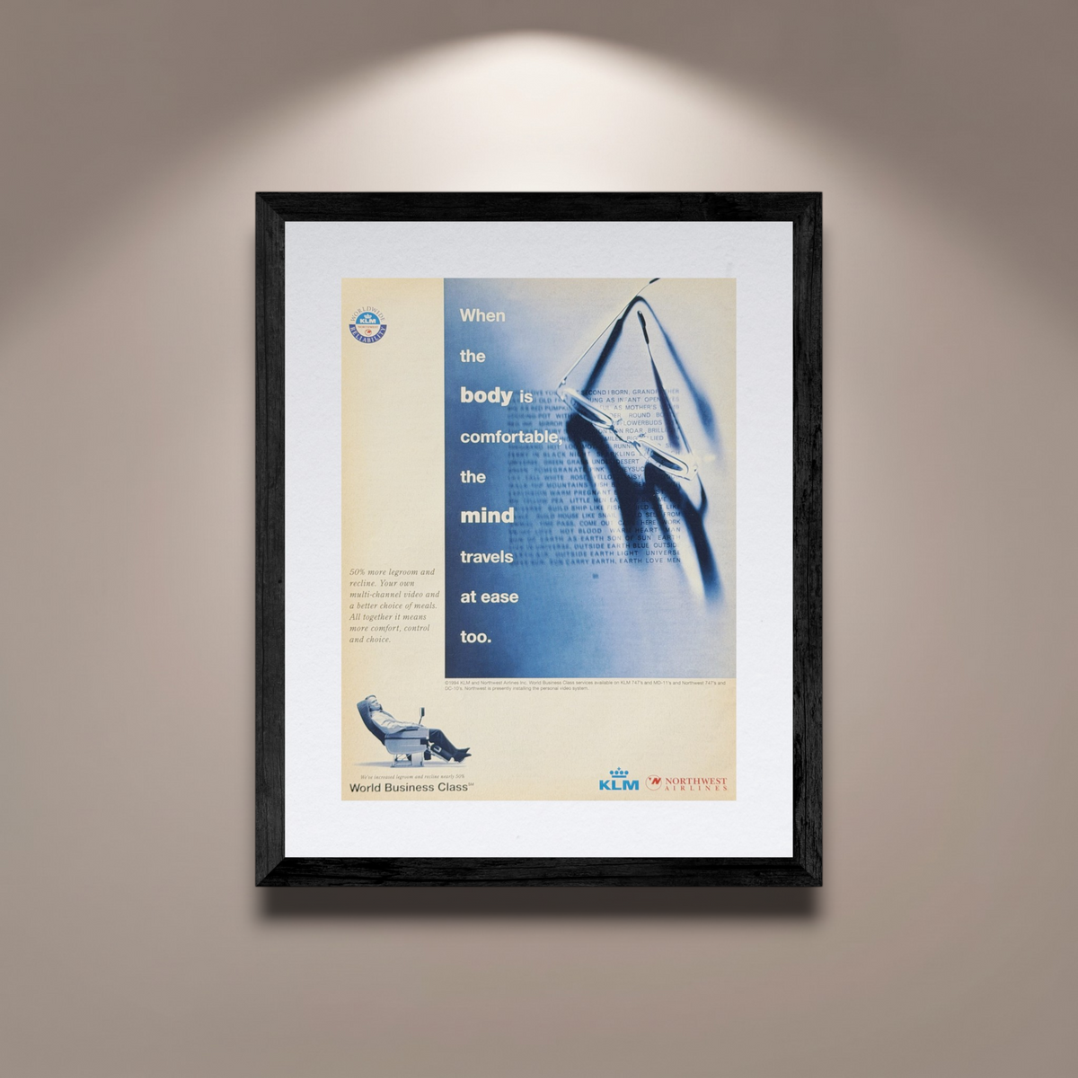 KLM & Northwest Airlines World Business Class Orijinal 1994 Dönem Reklamıdır (Sonradan Baskı Değildir)