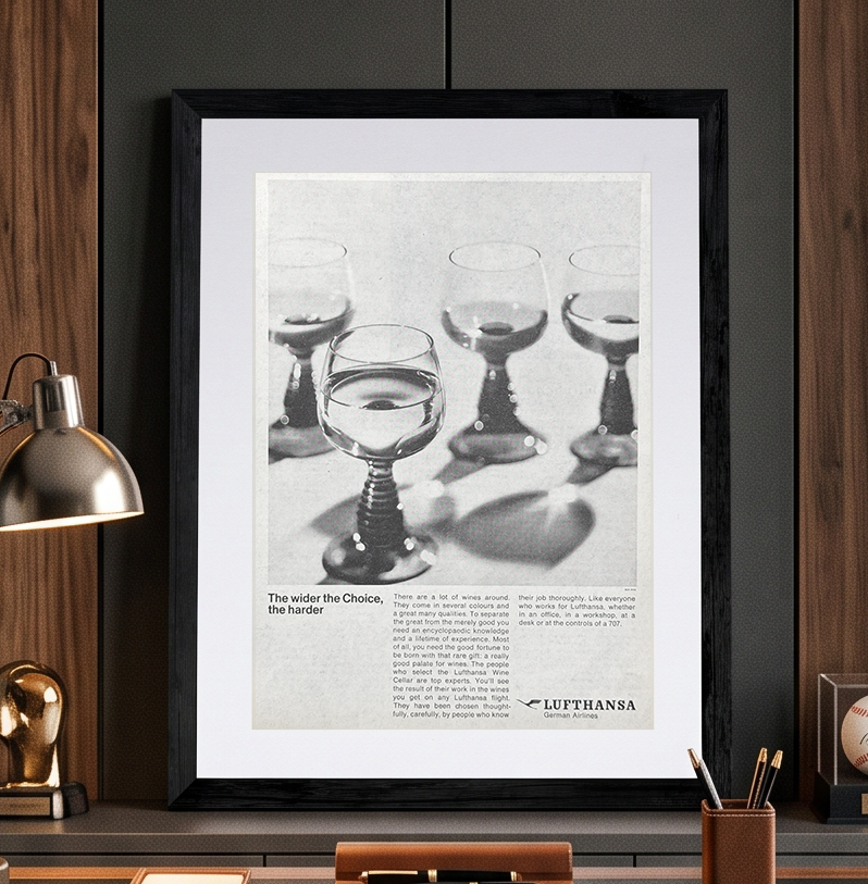 Lufthansa “The Wider the Choice” Vintage İngilizce Orijinal Dönem Reklamıdır (Sonradan Baskı Değildir)