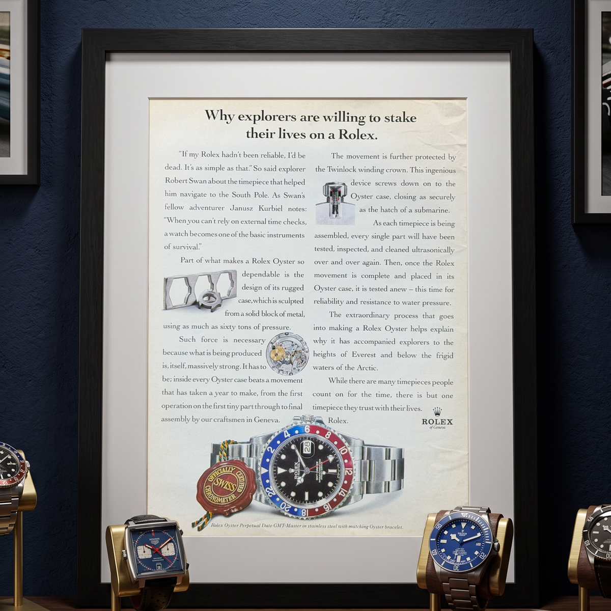 Rolex GMT-Master Pepsi “Why Explorers Are Willing to Stake Their Lives on a Rolex” Orijinal Dönem Reklamıdır (Sonradan Baskı Değildir)