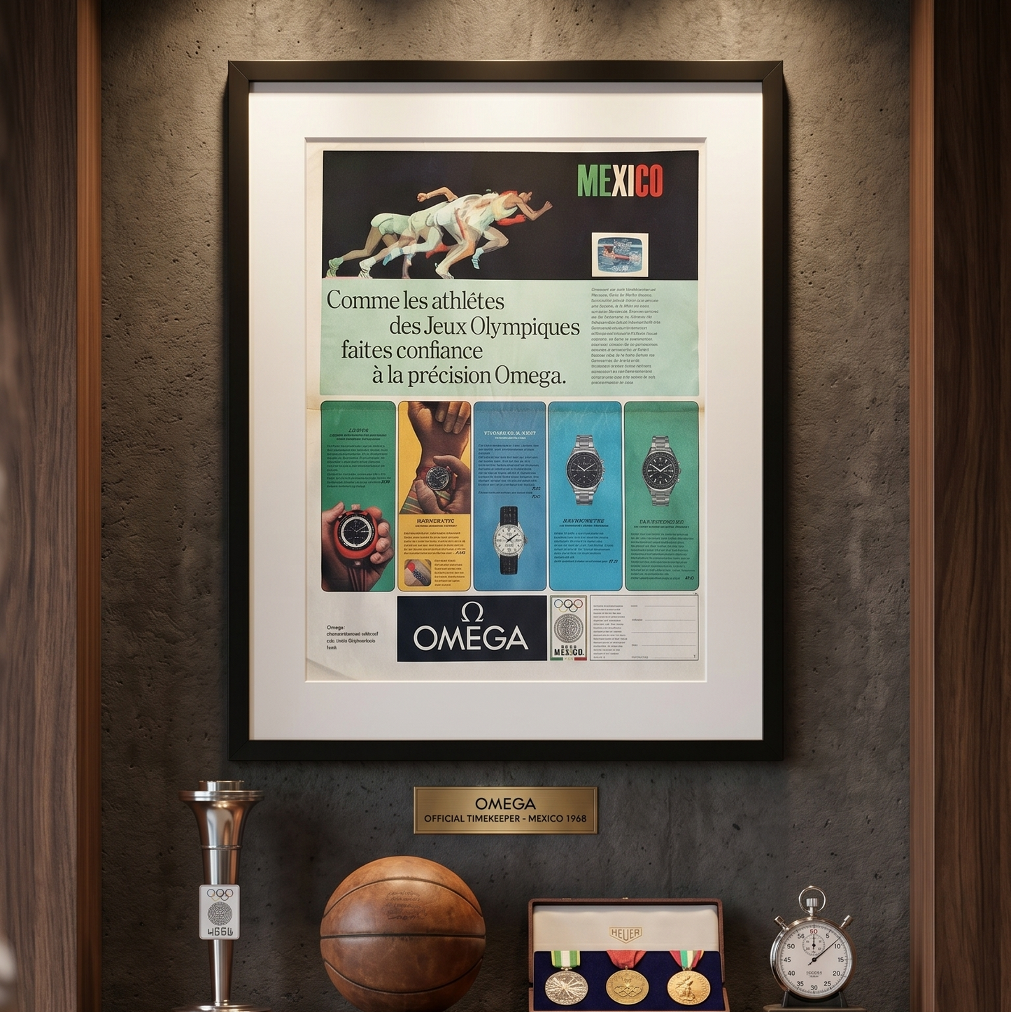 Omega & Mexico 1968 Olimpiyatları - Orijinal Dönem Reklam Sayfasıdır (Sonradan Baskı Değildir).