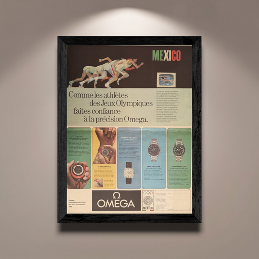 Omega & Mexico 1968 Olimpiyatları - Orijinal Dönem Reklam Sayfasıdır (Sonradan Baskı Değildir).
