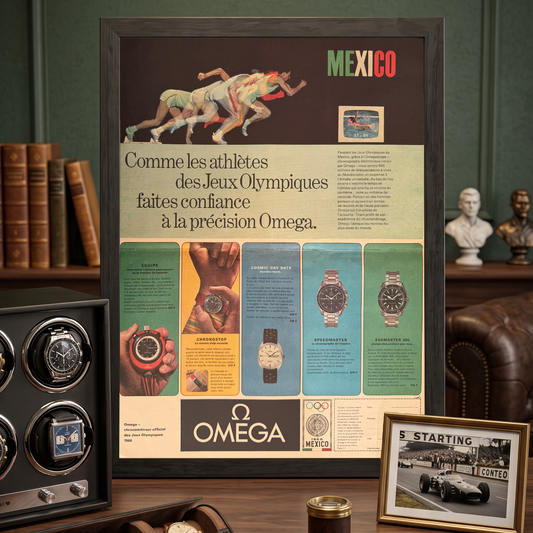 Omega & Mexico 1968 Olimpiyatları - Orijinal Dönem Reklam Sayfasıdır (Sonradan Baskı Değildir).