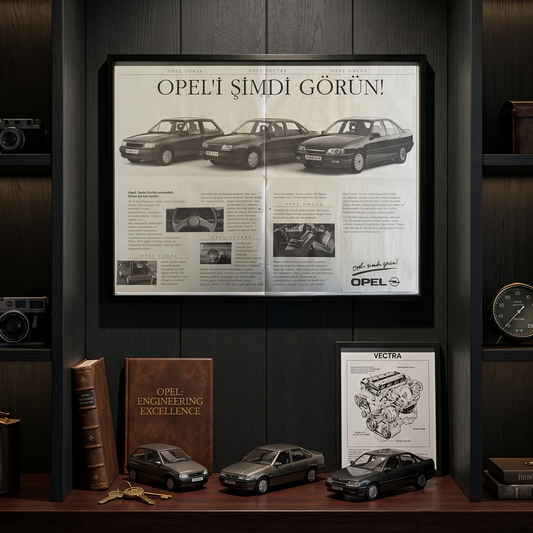 Opel – “Opel’i Şimdi Görün!” Dev Boy Orijinal Türkiye Çift Sayfa Gazete Reklamıdır (Sonradan Baskı Değildir).