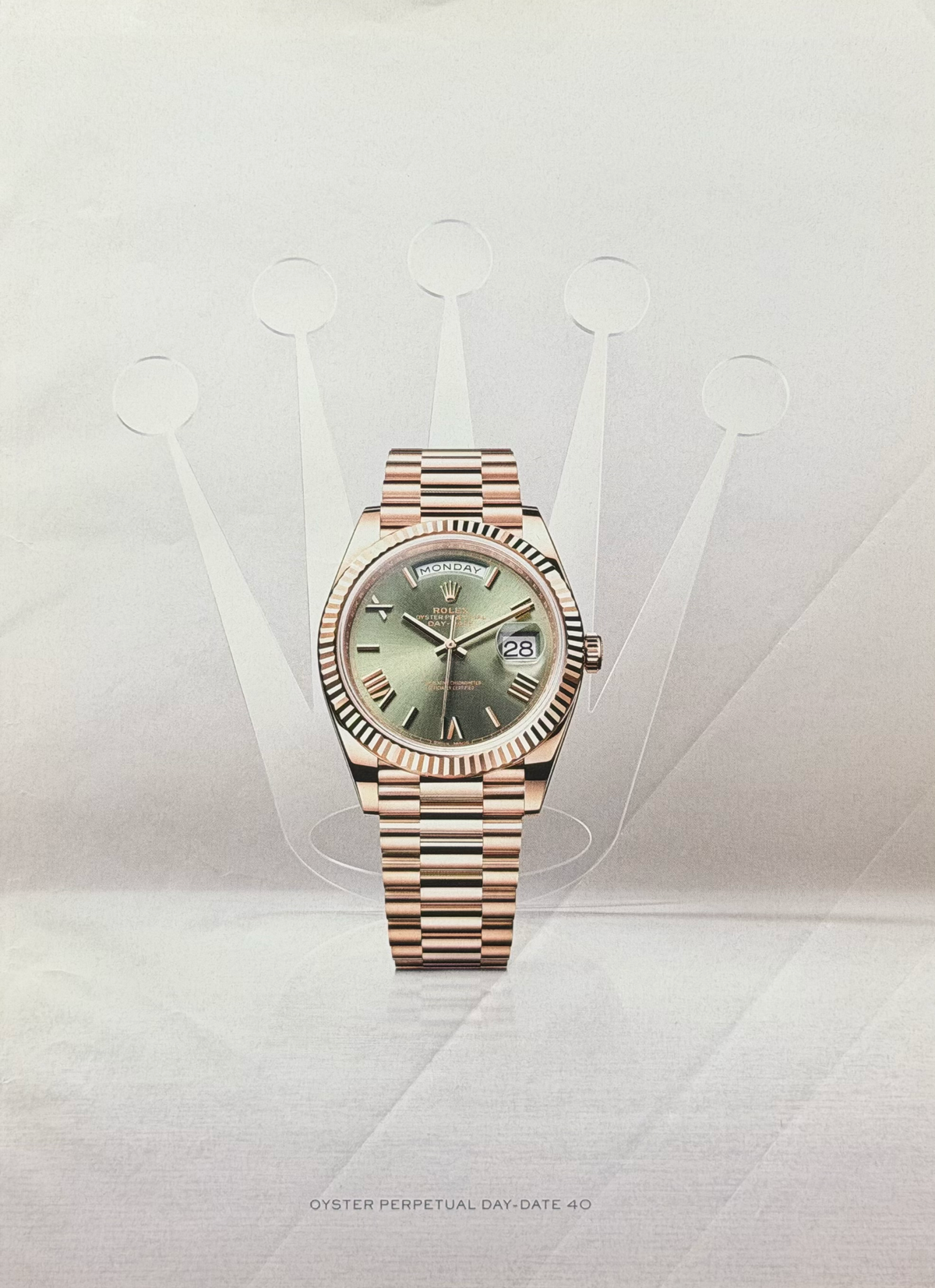Rolex Oyster Perpetual Day-Date 40 Everose Altın İngilizce Orijinal Dönem Reklamıdır (Sonradan Baskı Değildir)