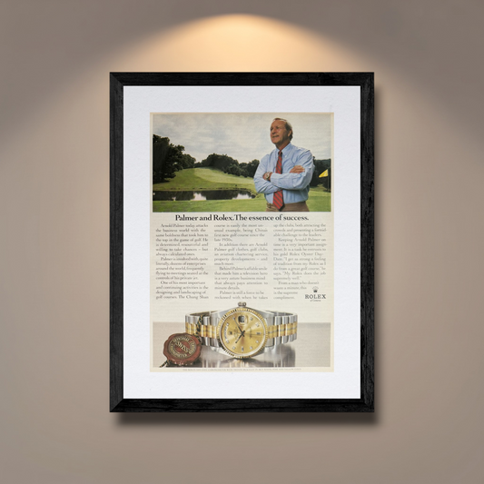 Rolex Day-Date Tridor Arnold Palmer “The Essence of Success” 1980’ler İngilizce Orijinal Dönem Reklamıdır (Sonradan Baskı Değildir)