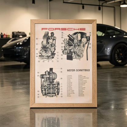 Porsche Motor Şeması Poster.  Orijinal Porsche Üretimidir. (Sonradan Baskı Değildir)
