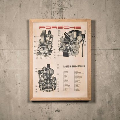 Porsche Motor Şeması Poster.  Orijinal Porsche Üretimidir. (Sonradan Baskı Değildir)