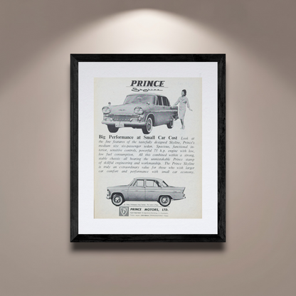 Prince Skyline “Big Performance at Small Car Cost” Vintage İngilizce Orijinal Dönem Reklamıdır (Sonradan Baskı Değildir)
