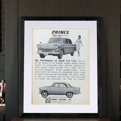 Prince Skyline “Big Performance at Small Car Cost” Vintage İngilizce Orijinal Dönem Reklamıdır (Sonradan Baskı Değildir)