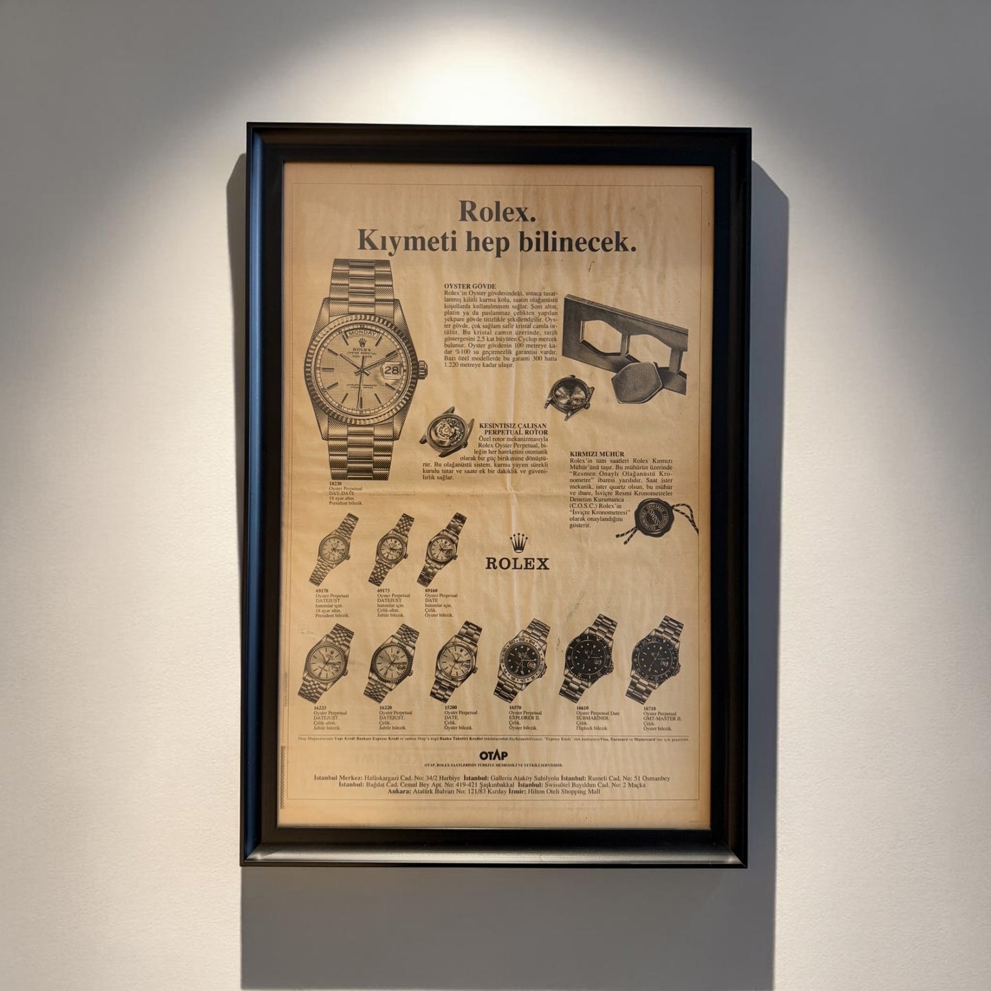 Rolex Türkiye gazete arşivinden 1993 Orijinal Türkiye Dönem Reklamıdır (Sonradan Baskı Değildir)