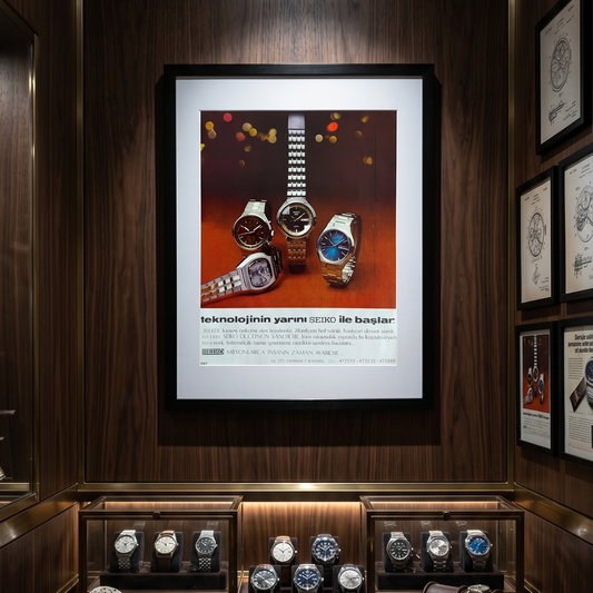 Seiko Koleksiyonu “Teknolojinin Yarını Seiko ile Başlar” 1976 Orijinal Türkiye Dönem Reklamıdır (Sonradan Baskı Değildir).