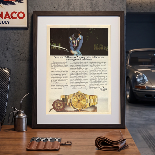 Rolex Day-Date Severiano Ballesteros “A Strong Mind Is His Secret” 1980’ler İngilizce Orijinal Dönem Reklamıdır (Sonradan Baskı Değildir)