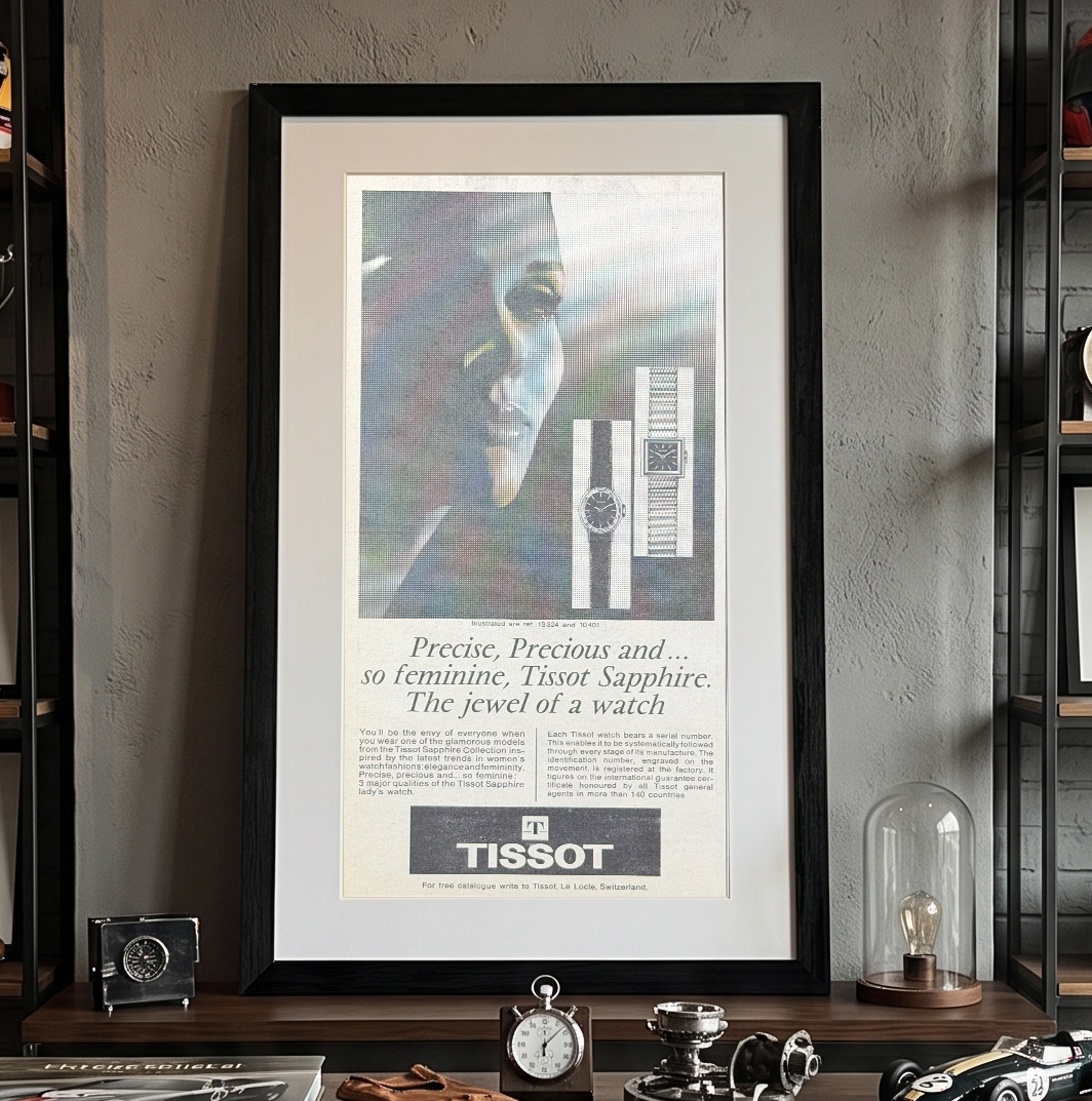 Tissot Sapphire Kadın Saatleri Vintage İngilizce Orijinal Dönem Reklamıdır (Sonradan Baskı Değildir)