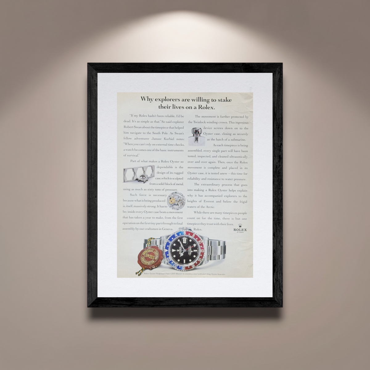 Rolex GMT-Master Pepsi “Why Explorers Are Willing to Stake Their Lives on a Rolex” Orijinal Dönem Reklamıdır (Sonradan Baskı Değildir)