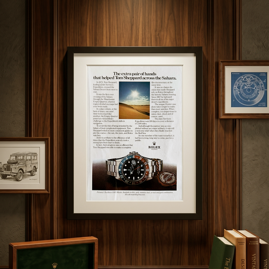Rolex GMT Master Pepsi – “The Extra Pair of Hands That Helped Tom Sheppard Across the Sahara” Orijinal Dönem Reklam Sayfasıdır (Sonradan Baskı Değildir).