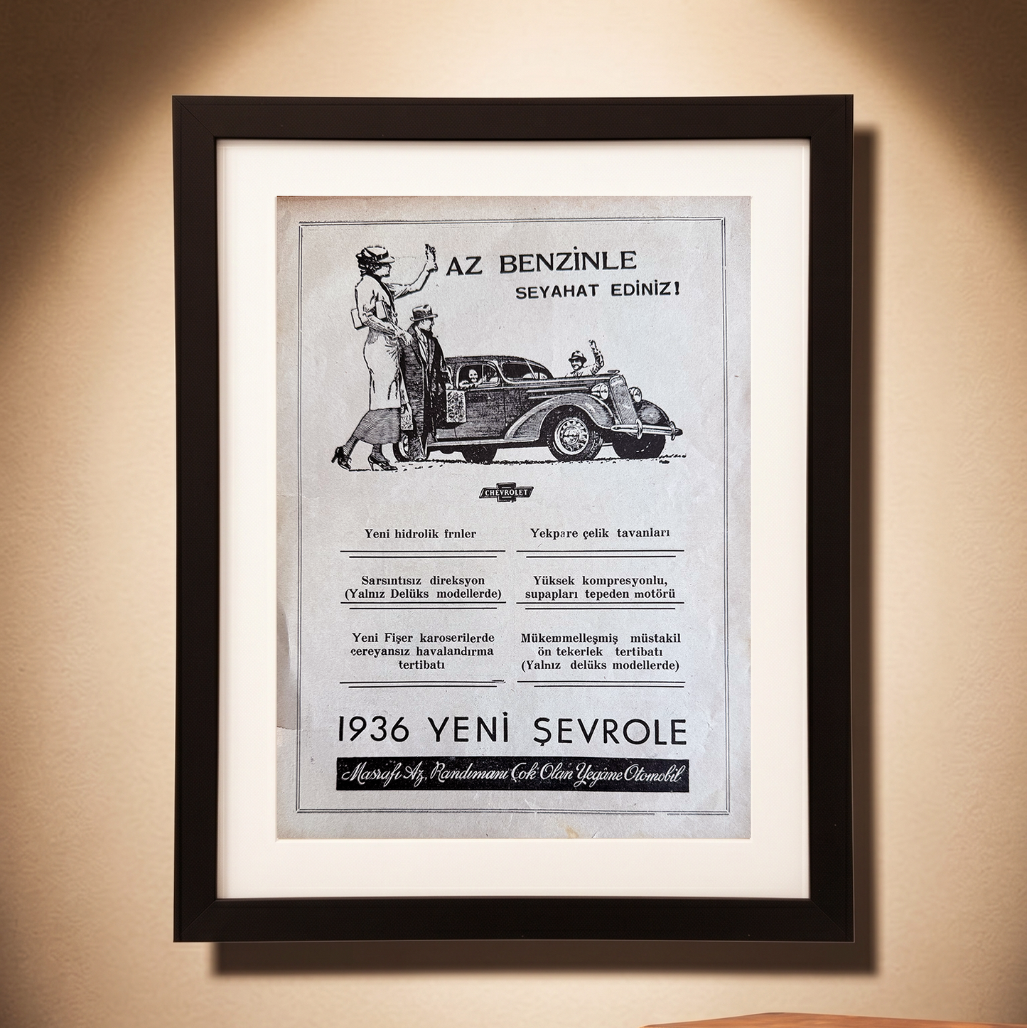 Chevrolet – “Az Benzinle Seyahat Ediniz!” 1936 Orijinal Türkiye Reklam Sayfasıdır (Sonradan Baskı Değildir).